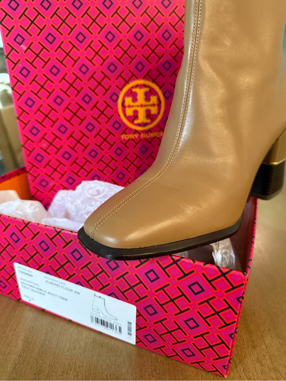 Tory Burch Taupe Leather Mid Heel Ankle Booties - Picture 2 of 6